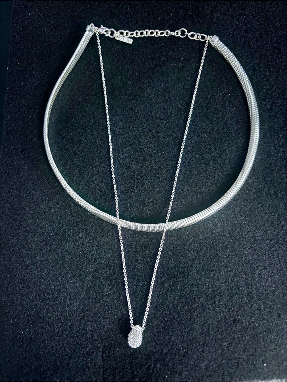 Nine West Silver Layered Choker Necklace with Pavé Pendant